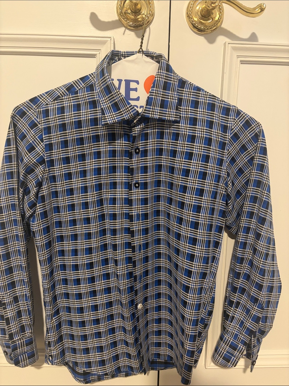 Robert Graham Blue and Black Windowpane Plaid Button-Down Shirt